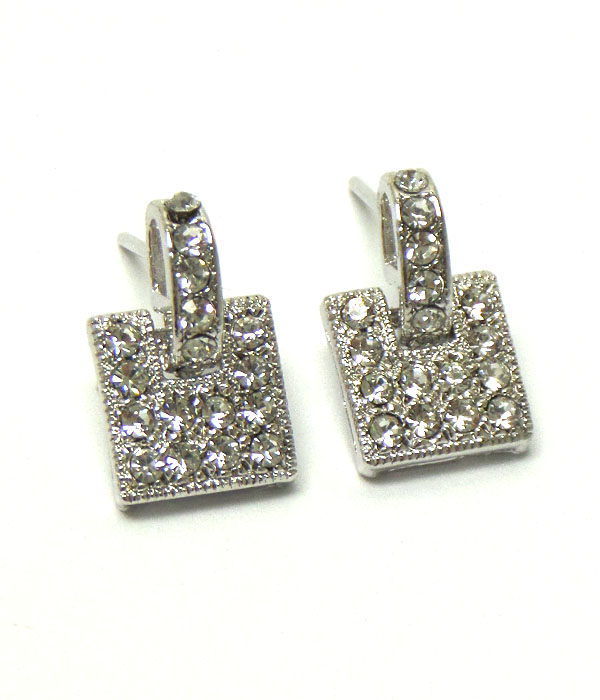 MADE IN KOREA WHITEGOLD PLATING CRYSTAL PAVE SQUARE EARRING