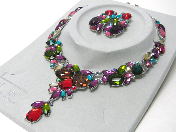 LUXURIOUS AUSTRIAN CRYSTAL LINE - Y SHAPE PARTY NECKLACE EARRING SET