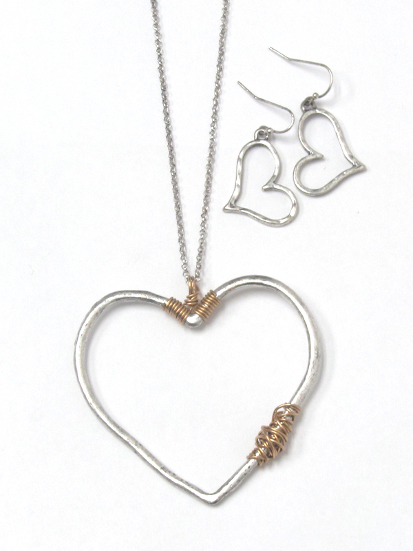 METAL HEART AND WIRE WRAP NECKLACE SET