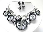 MULTI BOTTLE CAP ART CROSS CHARM AND BEADS DANGLE NECKLACE EARRING SET
