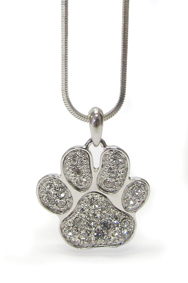 MADE IN KOREA WHITEGOLD PLATING CRYSTAL PAW PRINT NECKLACE