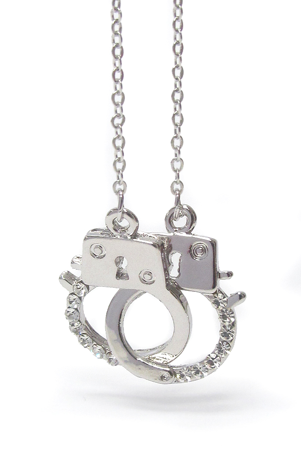 MADE IN KOREA WHITEGOLD PLATING CRYSTAL STUD HANDCUFF PENDANT NECKLACE