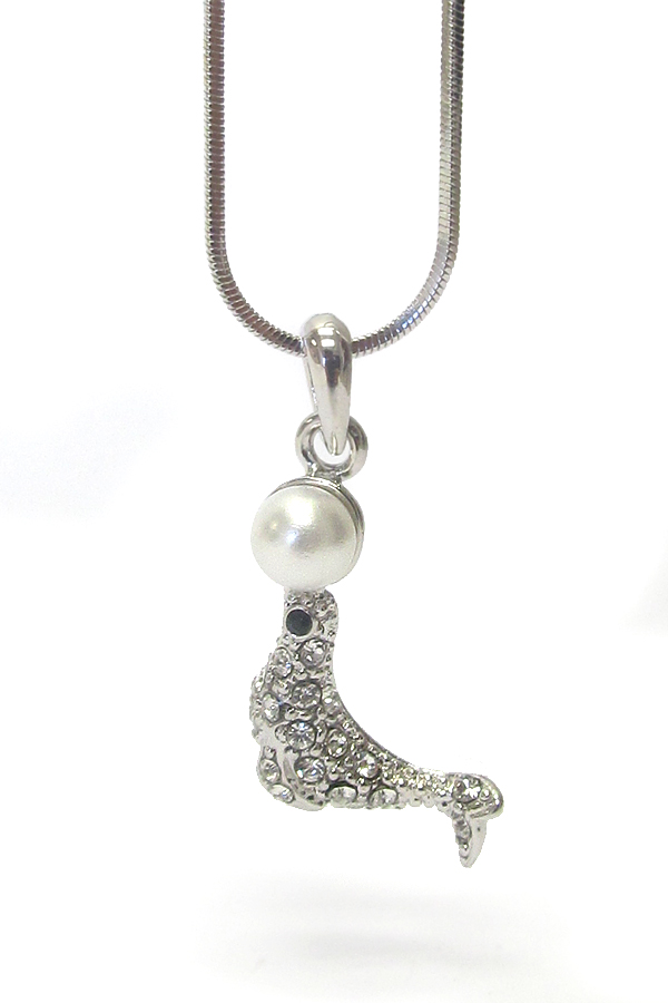 WHITEGOLD PALTING CRYSTAL AND PEARL SEAL NECKLACE