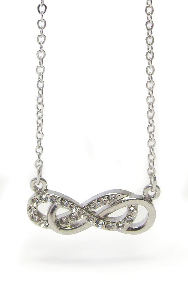 MADE IN KOREA WHITEGOLD PLATING CRYSTAL DOUBLE INFINITY PENDANT NECKLACE