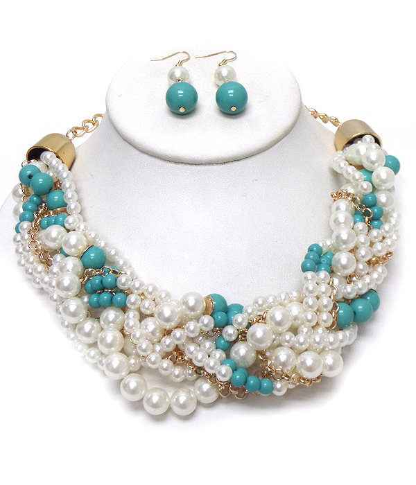 MULTI PEARL MIX AND TWIST CHUNKY NECKLACE SET