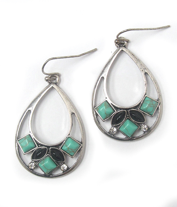 CRYSTAL AND TURQUOISE MIX TEARDROP EARRING