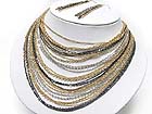 TRI TONE METAL MULTI STRAND CHAIN HANGING NECKLACE EARRING SET