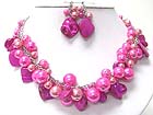 MULTI PEARL BALL AND SEE SHELL DANGLE NECKALCE EARRING SET