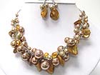 MULTI PEARL BALL AND SEE SHELL DANGLE NECKALCE EARRING SET