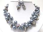 MULTI PEARL BALL AND SEE SHELL DANGLE NECKALCE EARRING SET