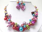 MULTI PEARL BALL AND SEE SHELL DANGLE NECKALCE EARRING SET