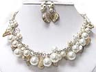 MULTI PEARL BALL AND SEE SHELL DANGLE NECKALCE EARRING SET