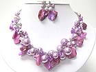 MULTI PEARL BALL AND SEE SHELL DANGLE NECKALCE EARRING SET