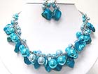 MULTI PEARL BALL AND SEE SHELL DANGLE NECKALCE EARRING SET