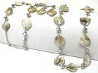 SEA SHELL AND FACET METALLIC BEADS LINK LONG NECKLACE EARRING SET 