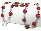 SEA SHELL AND FACET METALLIC BEADS LINK LONG NECKLACE EARRING SET 