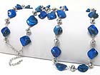 SEA SHELL AND FACET METALLIC BEADS LINK LONG NECKLACE EARRING SET 