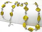 SEA SHELL AND FACET METALLIC BEADS LINK LONG NECKLACE EARRING SET 