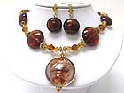 MURANO GLASS DISK AND FACET GLASS BEADS NECKLACE EARRING SET