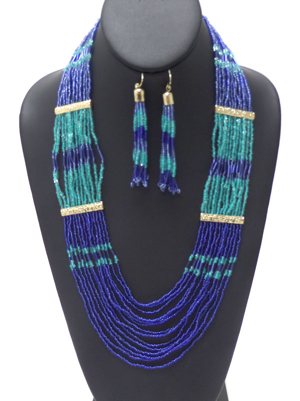 MULTI SEED BEADS CHAIN MIX NECKLACE EARRING SET