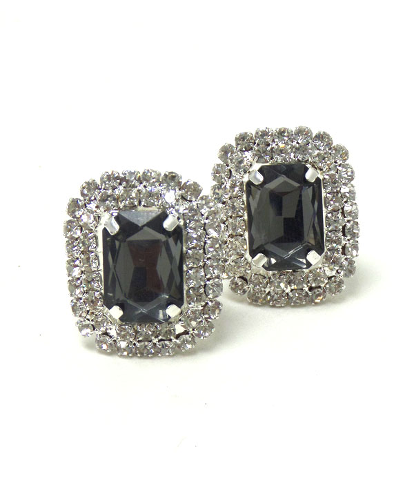 MULTI CRYSTAL AND GLASS DECO RECTANGLE CLIP ON EARRING