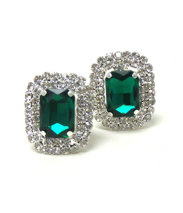 MULTI CRYSTAL AND GLASS DECO RECTANGLE CLIP ON EARRING