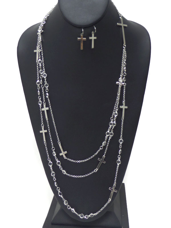 MULTI CROSS AND BEAD CHAIN NECKLACE SET