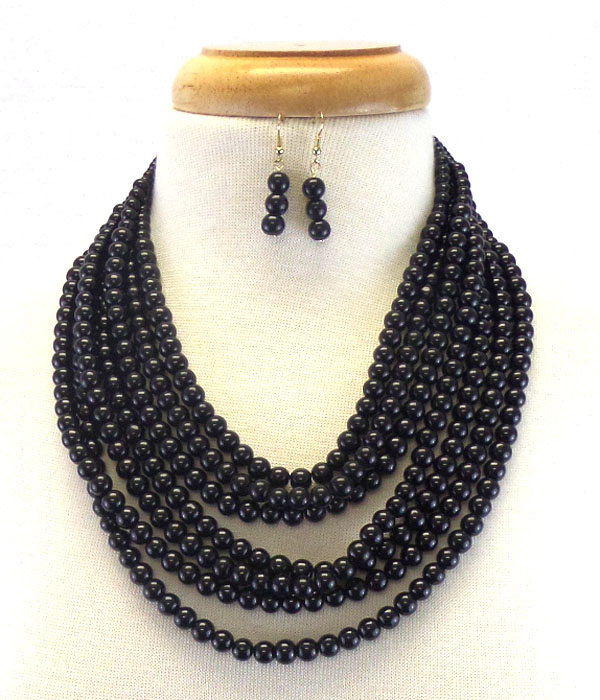 MULTI LAYERED PEARL CHAIN NECKLACE EARRING SET