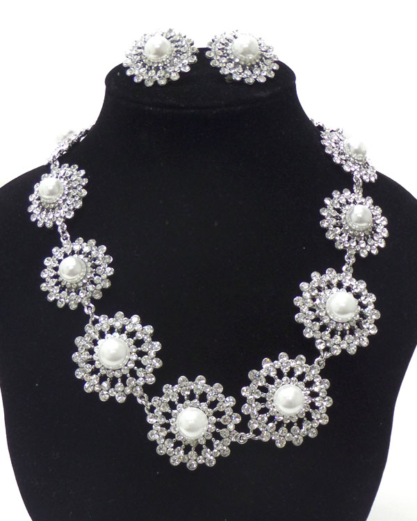 LUXURY CLASS VICTORIAN STYLE AND AUSTRIAN CRYSTALLINKED FLOWERS AND PEARLS NECKLACE SET