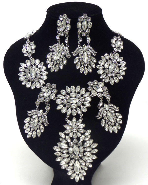 LUXURY CLASS VICTORIAN STYLE AND AUSTRIAN CRYSTAL LINKED MULTI FLOWER PARTY NECKLACE SET