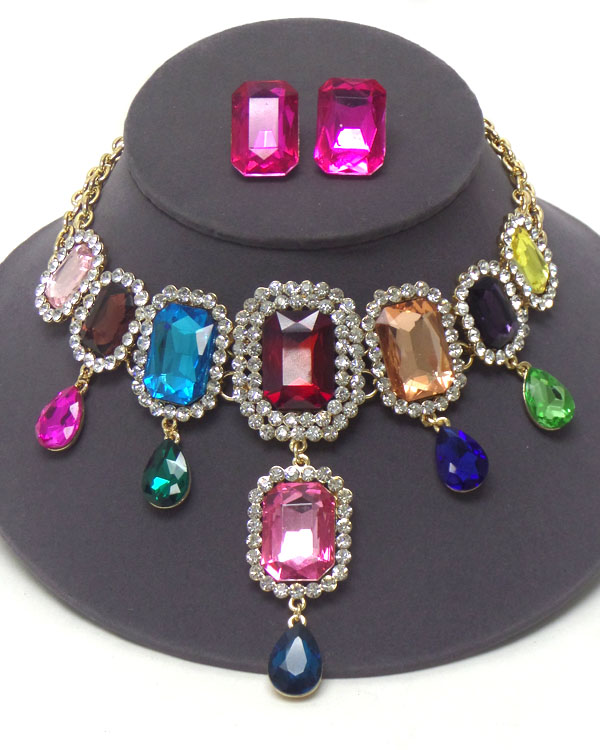 LUXURY CLASS VICTORIAN STYLE AND AUSTRIAN CRYSTALAND FACET SQUARE STONES NECKLACE SET