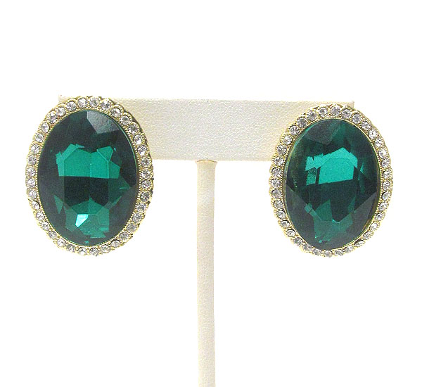 CRYSTAL DECO AND FACET OVAL GLASS STUD EARRING