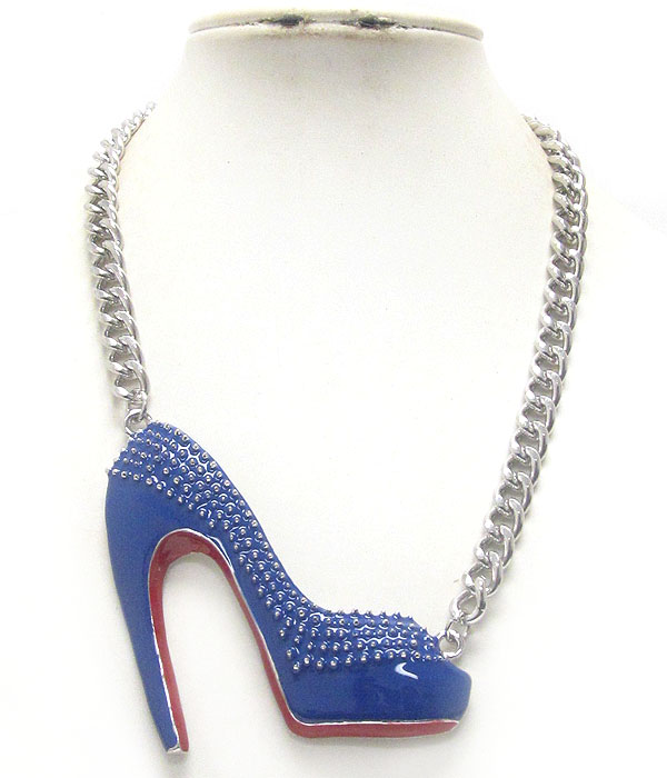 EPOXY AND SPIKE DECO LARGE HIGH HEEL PENDANT AND CHAIN NECKLACE