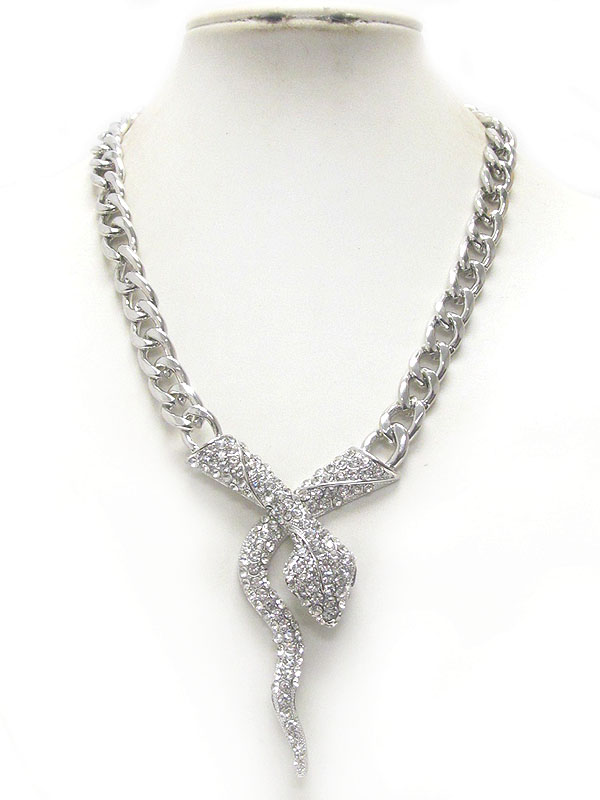 CRYSTAL DECO SNAKE HEAD AND THICK METAL CHAIN NECKLACE