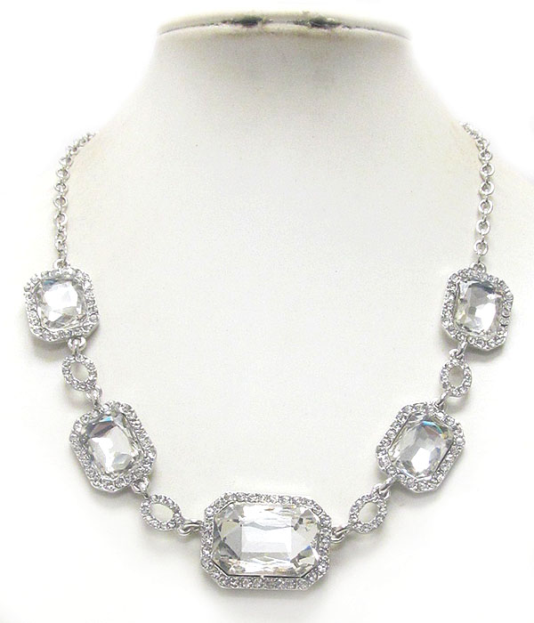 CRYSTAL AND MULTI FACET SQUARE GLASS LINK NECKLACE