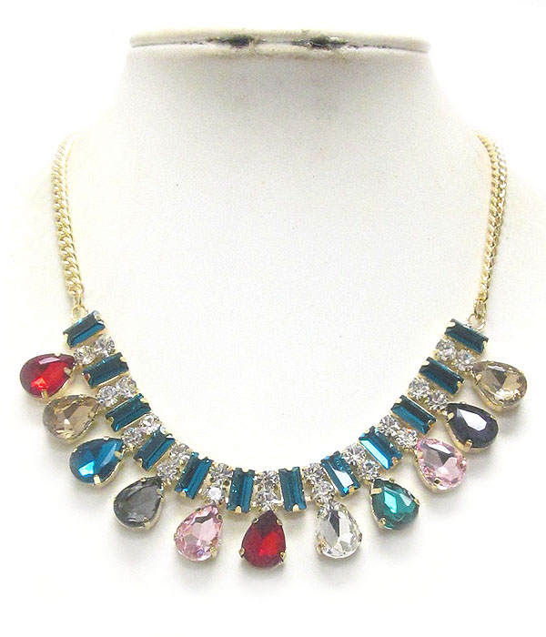CRYSTAL AND MULTI TEARDROP GLASS PARTY NECKLACE