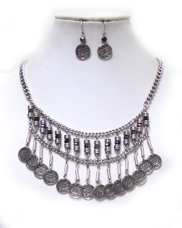 BOHEMIAN STYLE COIN DROP CHAIN NECKLACE SET