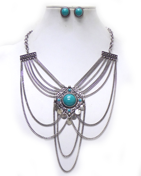 CHAIN LAYERS WITH STONE NECKLACE SET
