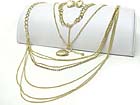 HEART PENDANT RHINESTONE LINE AND MULTI LAYER  METAL CHAIN LINK LONG NECKLACE EARRING SET 