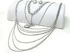 HEART PENDANT RHINESTONE LINE AND MULTI LAYER  METAL CHAIN LINK LONG NECKLACE EARRING SET 