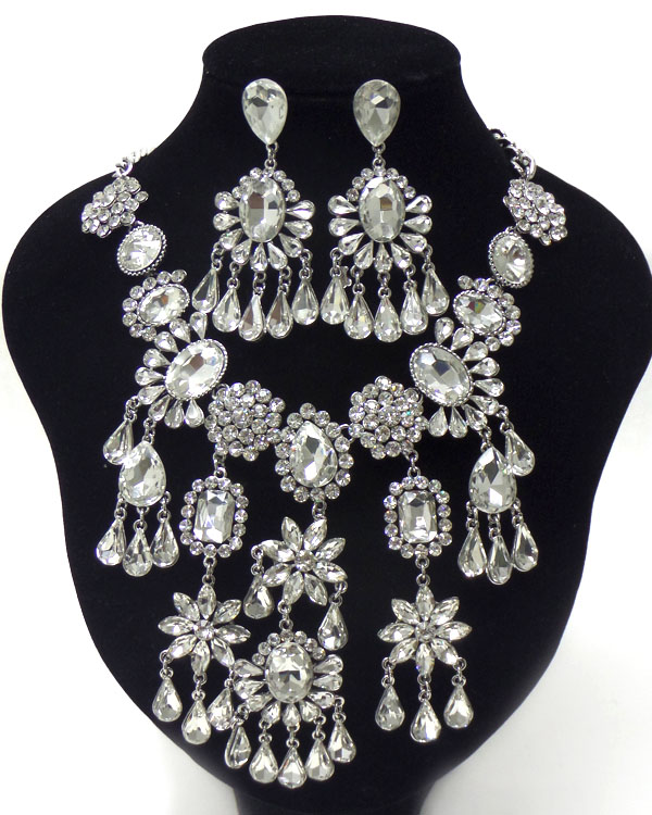 LUXURY CLASS VICTORIAN STYLE AND AUSTRIAN CRYSTALMULTI FLOWERS PARTY STATEMENT NECKLACE SET