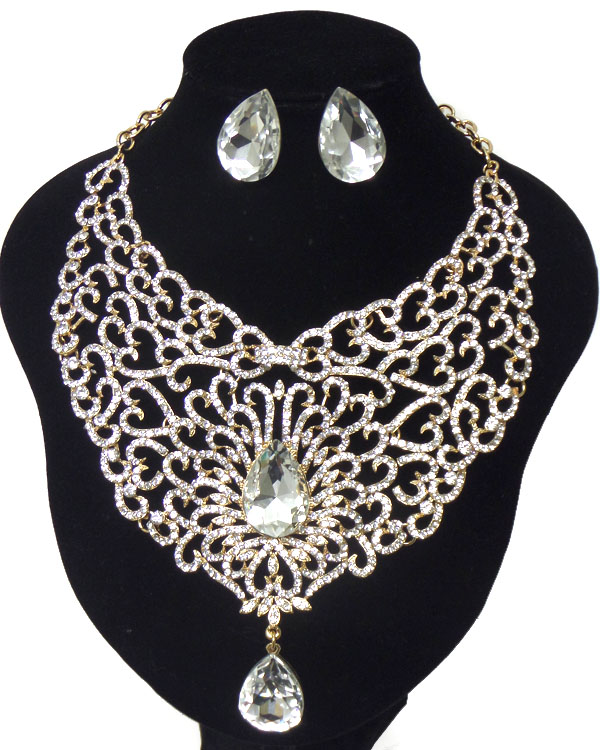 LUXURY CLASS VICTORIAN STYLE AND AUSTRIAN CRYSTALTEARDROP FACET GLASS PARTY NECKLACE SET 