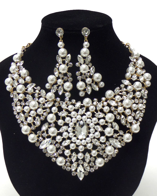 LUXURY CLASS VICTORIAN STYLE AND AUSTRIAN CRYSTALAND MULTI PEARL DECO PARTY NECKLACE SET
