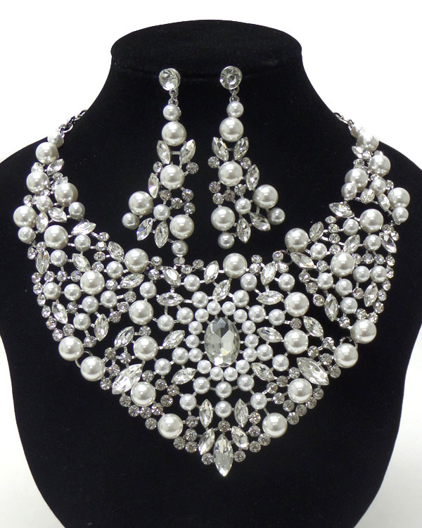 LUXURY CLASS VICTORIAN STYLE AND AUSTRIAN CRYSTALAND MULTI PEARL DECO PARTY NECKLACE SET