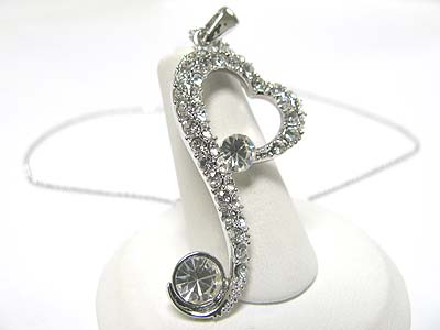 WHITEGOLD PLATING CRYSTAL LONG TAIL HEART PENDANT NECKLACE