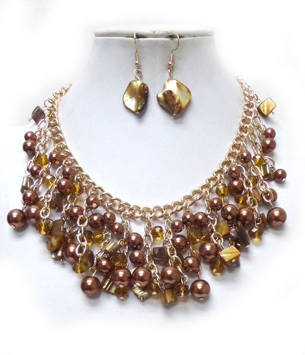 PEARL AND SHELLS DROP CHAIN NECKLACE SET