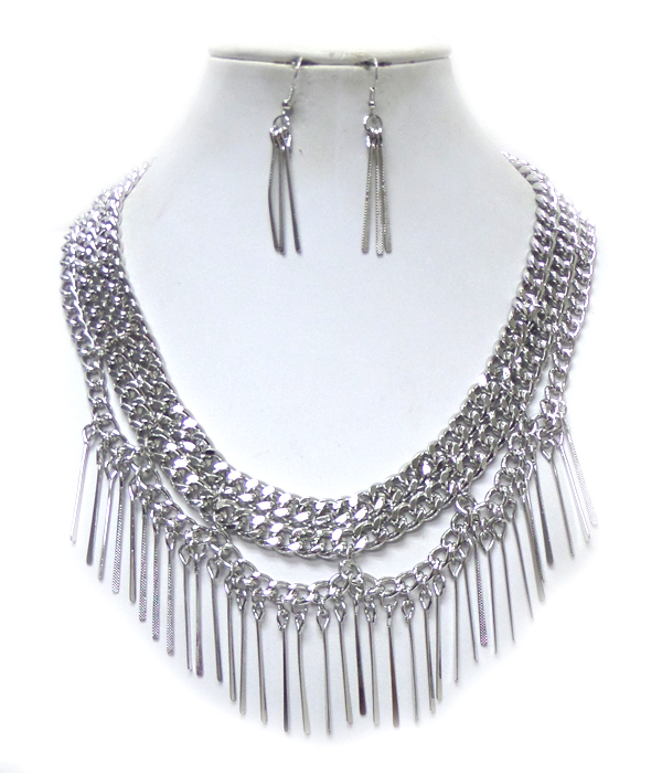 3 LAYER CHAIN WITH METAL DROP NECKLACE SET