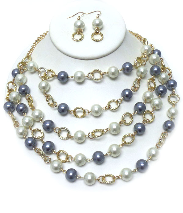 MULTI PEARL LINK FIVE LAYER NECKLACE SET