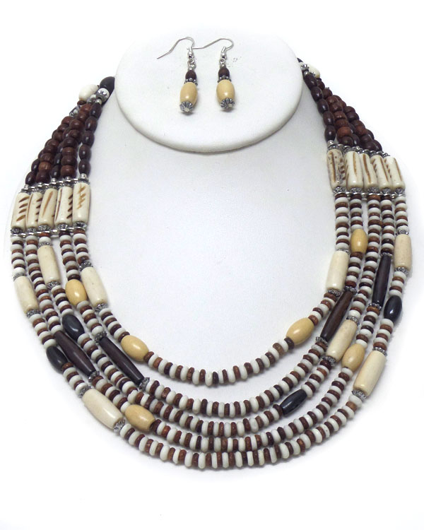 FIVE LAYER MULTI WOOD BEADS NECKLACE SET