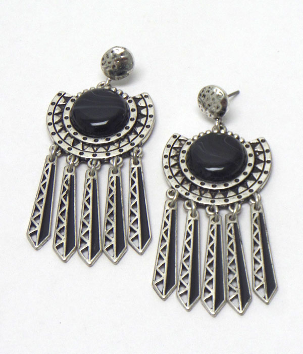 TRIBAL STYLE WITH STONE BURN SILVER EARRINGS